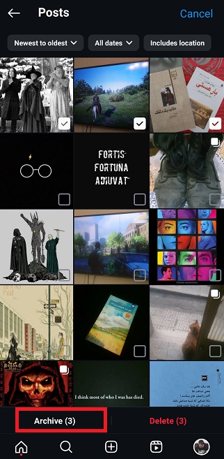 How to Archive Instagram Post: tap on Archive